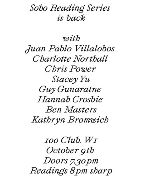 Soho Reading Series Is Back! 