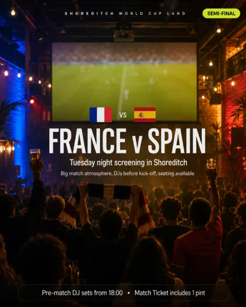 France vs Spain Semi-finals Live Screening + DJ at Shoreditch World Cup Land